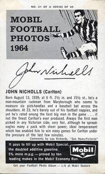 1964 Mobil Football Photos VFL #21 John Nicholls Back